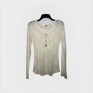 Miss Me 2000s‎ Cream Lace Fitted Henley Top Size S Fairy Y2K